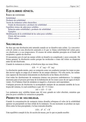 2º Bachiller: Equilibrio ionico