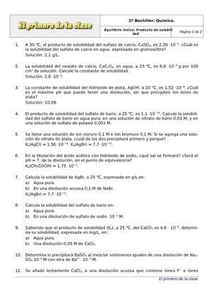 2º Bachiller: Ejercicios: Producto de solubilidad.