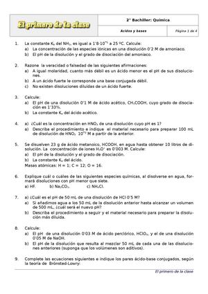 2º Bachiller: Ejercicios:Acidos y bases
