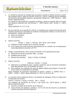 2 Bachiller. Ejercicios: Termodinámica