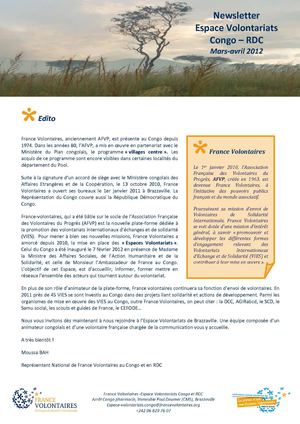 La newsletter de France Volontaires Congo RDC! (mars avril 2012)