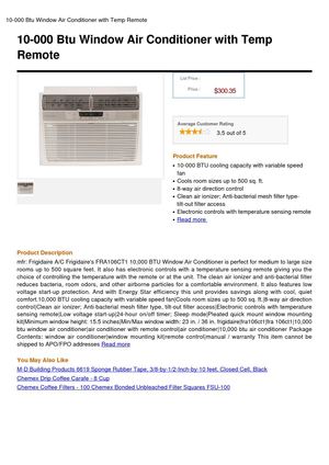 10-000 Btu Window Air Conditioner With Temp Remote