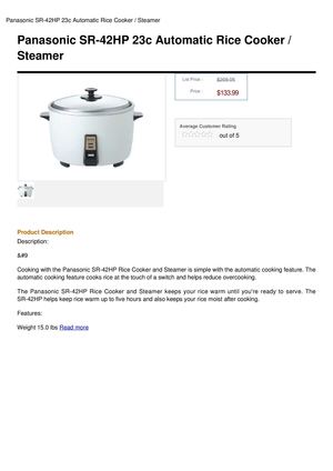 Panasonic SR-42HP 23C Automatic Rice Cooker   Steamer