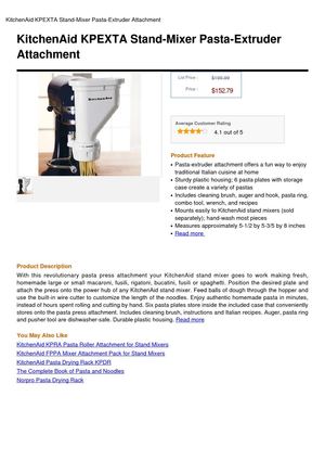 Kitchenaid KPEXTA Stand-Mixer Pasta-Extruder Attachment
