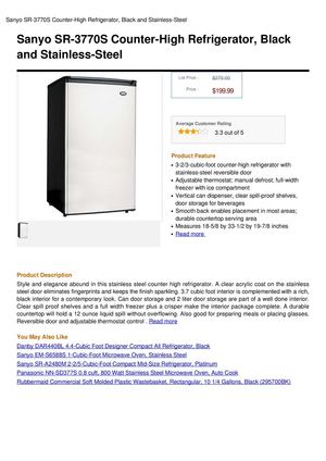 Sanyo SR-3770S Counter-High Refrigerator, Black And Stainless-Steel