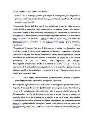 NIVEL Y DISEÑO DE LA INVESTIGACIÓN