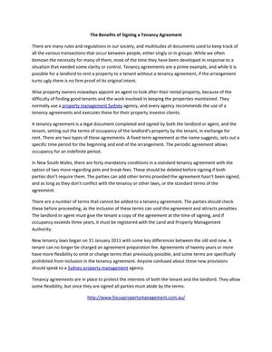 The Benefits of Signing a Tenancy Agreement
