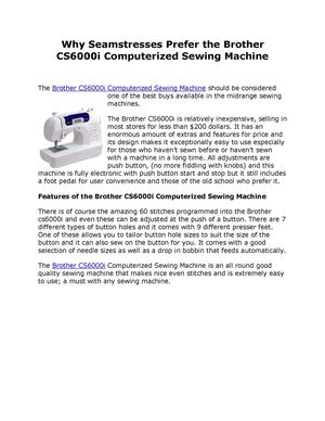 Brother CS6000i Computerized Sewing Machine - Seamstresses' Best Choice