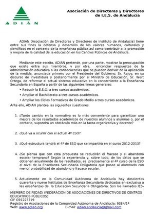 Ineterrogantes de ADIAN sobre reestructuracion del modelo de ESO