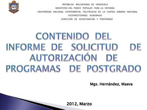 Contenido del informe de solicitud de autorización para el funcionamiento de un programa de postgrado