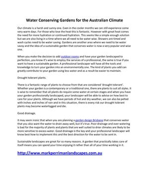 Water Conserving Gardens for the Australian Climate