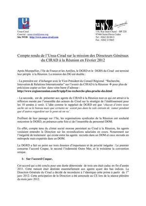 Compte rendu Unsa-Cirad université Réunion fev 2012 