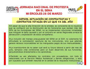 CONVOCATORIA JORNADA DE PROTESTA EN EL SENA - 28 DE MARZO.