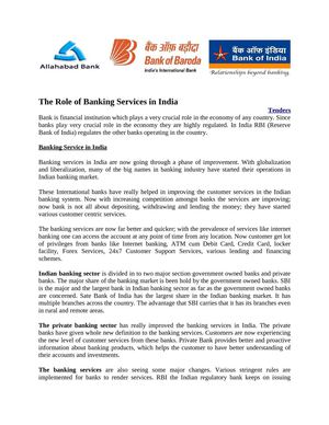 The Role of Banking Services in India