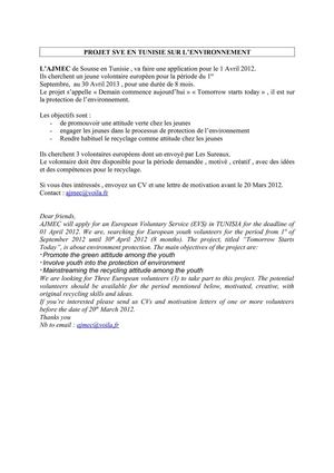 Projet SVE en Tunisie