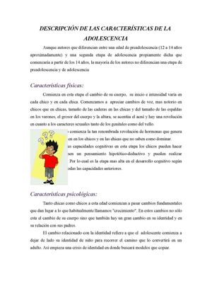 CARACTERÍSTICAS DE LA ADOLESCENCIA