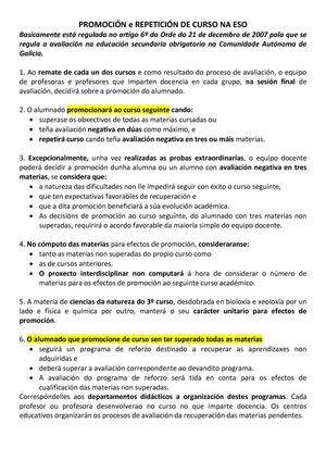 PROMOCIÓN Y REPETICIÓN DE CURSO EN LA ESO