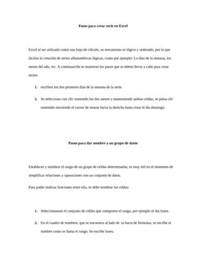 Pasos para crear serie en Excel.