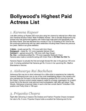 Top Bollywood Actress List