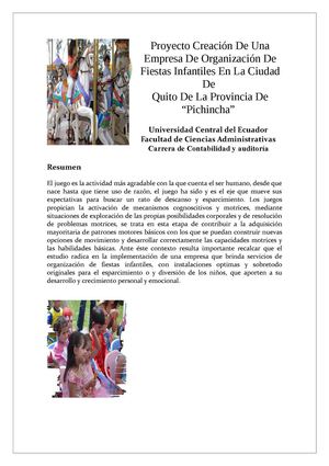 Proyecto Creación de una Empresa Organizadora de Fiestas Infantiles