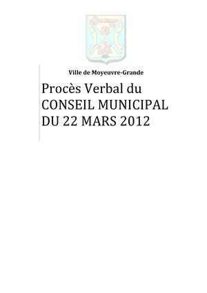 Procès Verbal du Conseil Municipal du 22 mars 2012 de la ville de Moyeuvre-Grande