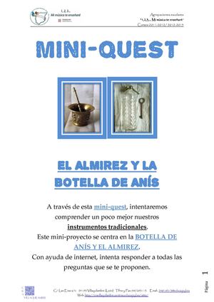 mini almirez y botella de anis