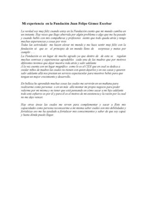Mi experiencia  en la Fundación Juan Felipe Gómez Escobar