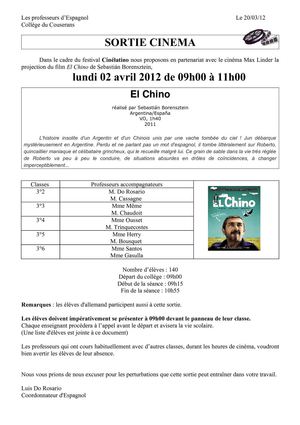 Info séance cinéma - El Chino