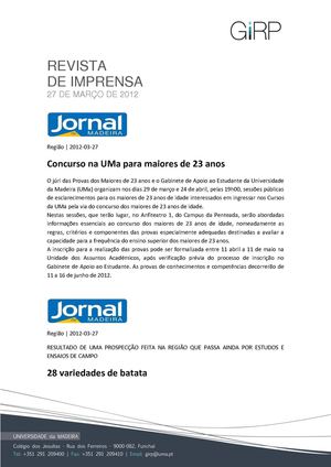 Revista de Imprensa de 27 de março de 2012