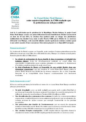 CP - Le Canal Seine-Nord Europe : entre espoir et inquiétude, la CNBA souhaite que le petit réseau ne soit pas oublié !