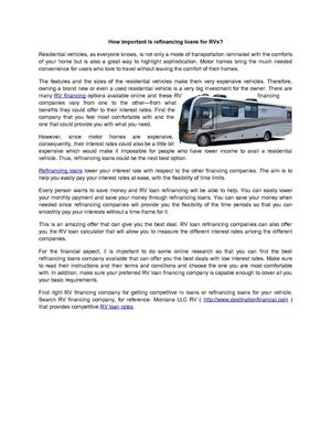 How important is refinancing loans for RVs?