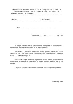 comunicacion de secundar huelga general 29Ma empresa