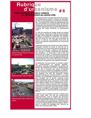 Rubrique d'urbanisme - Volet concepts et enjeux urbains (Le stationnement au centre-ville)