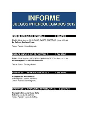 INFORME JUEGOS INTERCOLEGIADOS 2012 