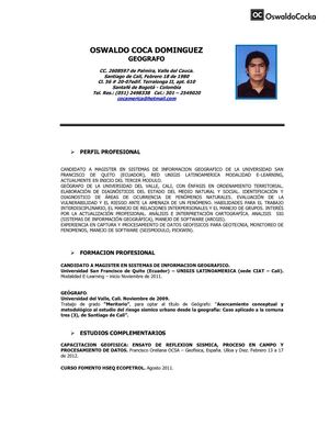 Hoja de Vida del Geógrafo de la Universidad del Valle Oswaldo Coca Dominguez 