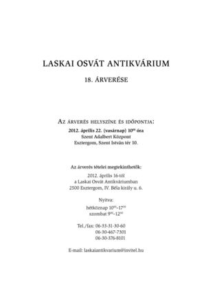 Laskai Osvát Antikvárium 18. árverés (2012. április 22. 10.00)