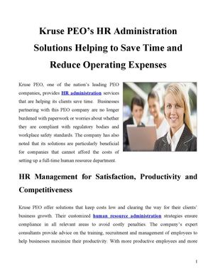 Kruse PEO’s HR Administration Solutions Helping to Save Time and Reduce Operating Expenses