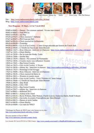 New program  WRCF - France - 31 Mars, 3, 5 et 7 Avril