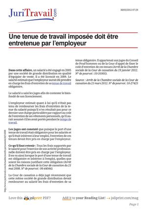 Une tenue de travail imposée doit être entretenue par l’employeur