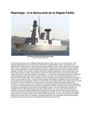 A LA DECOUVERTE DE LA FREGATE FORBIN