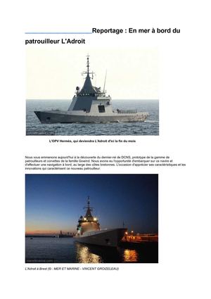A BORD DU PATROUILLEUR L'ADROIT
