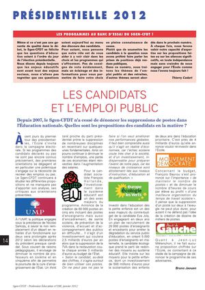 Dossier Présidentielle 2012 du Sgen-CFDT, la place de l'école dans les différents programmes