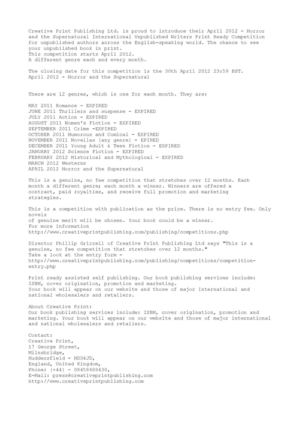 Creative Print Publishing April 2012 Horror and Supernatural - Unpublished Authors Competition