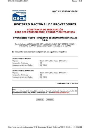 Constancia de Registro Nacional de Proveedores
