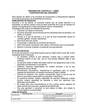 RESUMEN DEL CAPITULO 2 DEL LIBRO CONSTRUCCION DEL DISCURSO