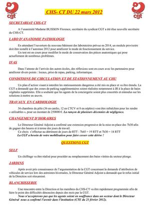 Compte rendu du CHS-CT du 22 mars 2012