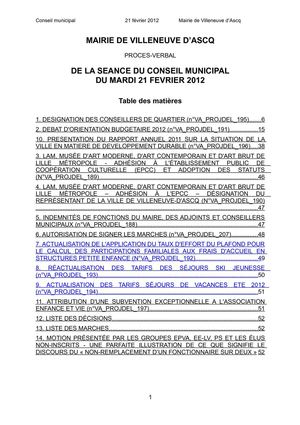 21 février 2012: procès verbal du conseil municipal