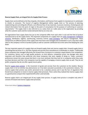 Reverse Supply Chain, an Integral Part of a Supply Chain Process