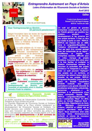 Lettre d'information   Avril 2012   "Entreprendre Autrement en Pays d'Artois"