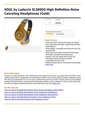 SOUL By Ludacris SL300GG High Definition Noise Canceling Headphones